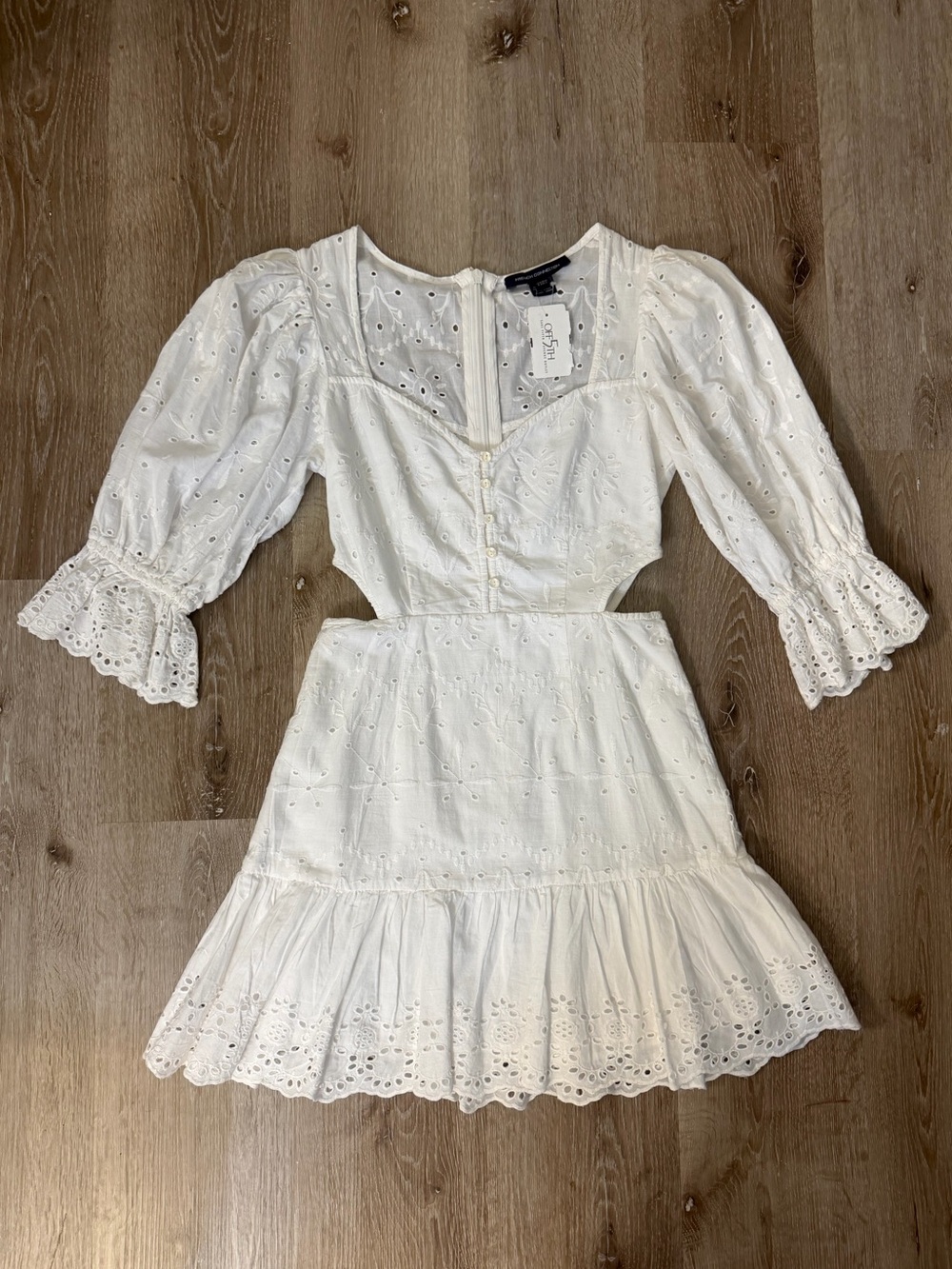 French Connection White Eyelet Puff-Sleeve Mini Dress Size 2